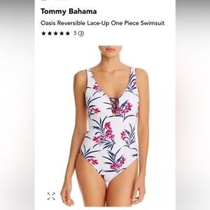 Tommy Bahama White and Pink Floral One-Piece Swimsuit Reversable - S white.